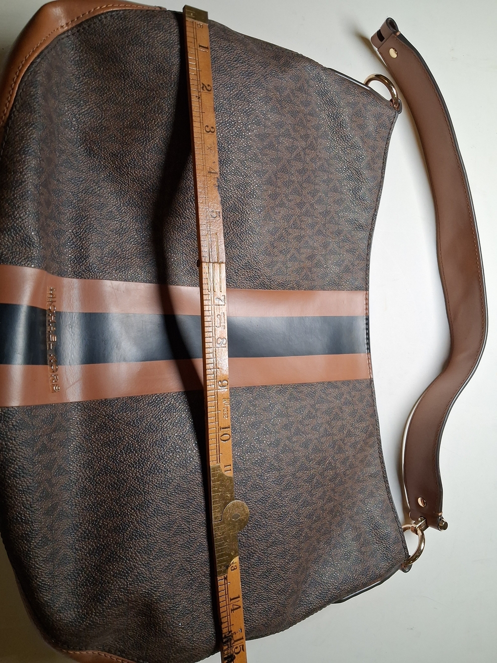 Michael Kors Brown Signature Hobo Shoulder Bag with Black Stripe
